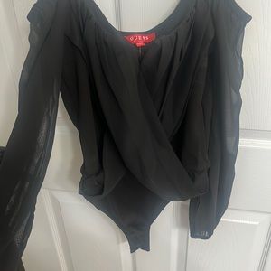 Guess Body Suit. Black. Sexy, low cut sheer sleeves